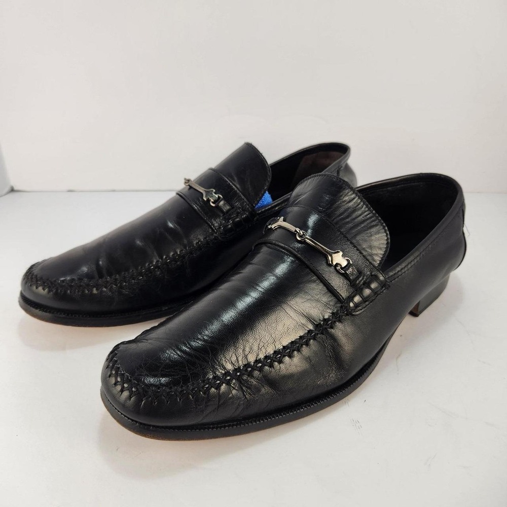 Bruno Magli Men's 11.5 M Black Leather Bit Loafers Moc Toe Dress Shoes Italy